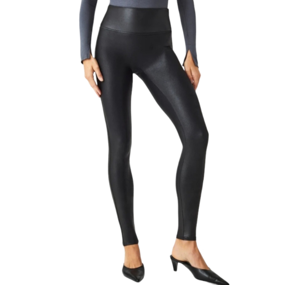 Spanx black faux leather leggings XL Petite